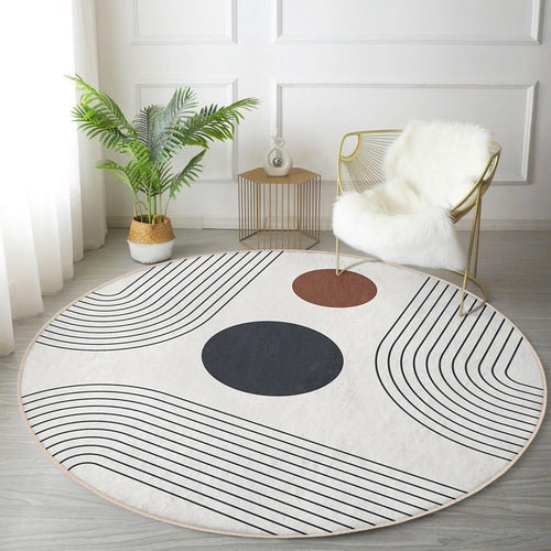 Abstract Minimalist Round Rug — Non-Slip Velvet Circle Carpet