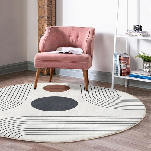 Abstract Minimalist Round Rug — Non-Slip Velvet Circle Carpet