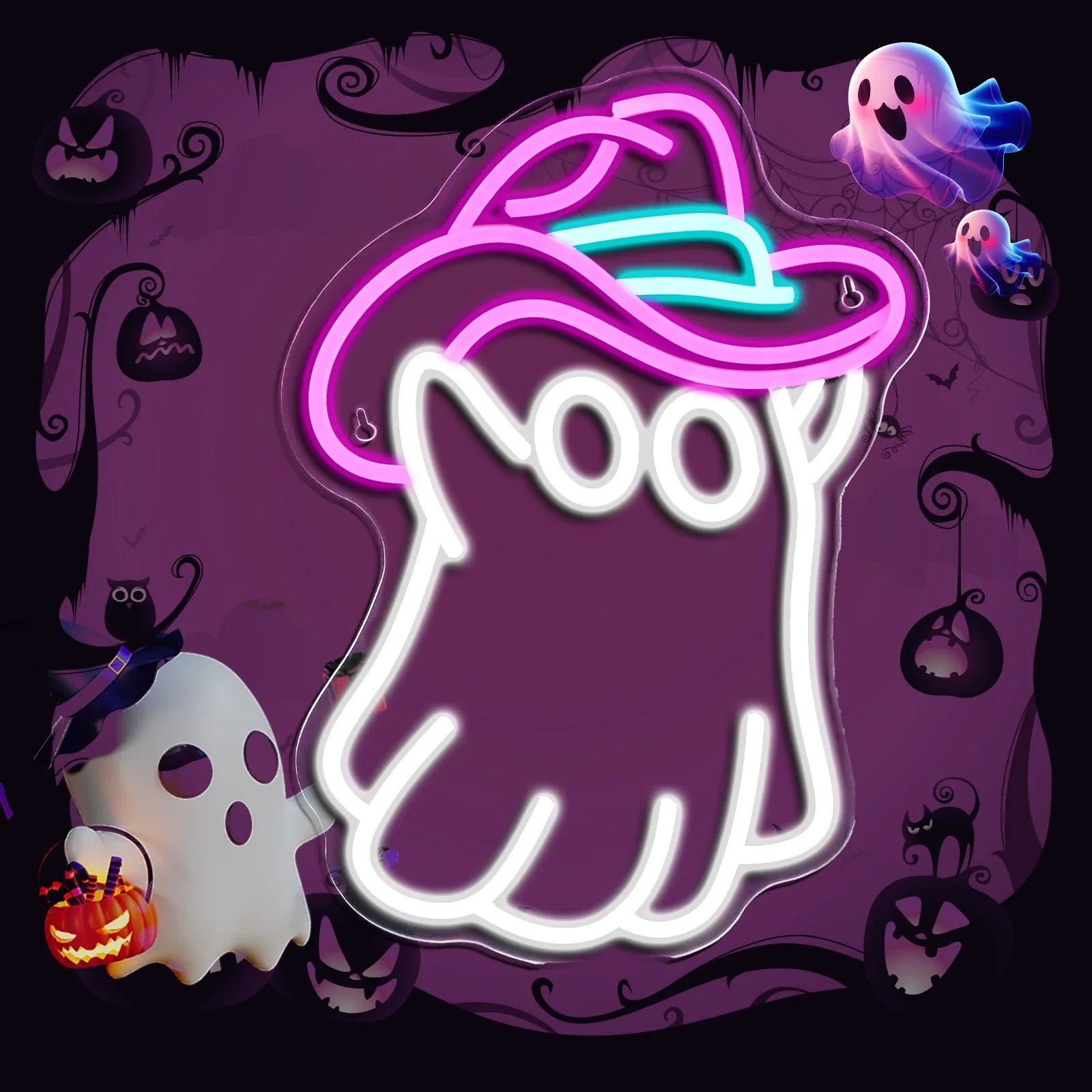 Halloween Pumpkin & Ghost Neon Sign — Spooky Glow Decor