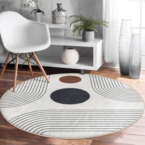 Abstract Minimalist Round Rug — Non-Slip Velvet Circle Carpet