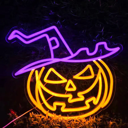 Halloween Pumpkin &amp; Ghost Neon Sign — Spooky Glow Decor