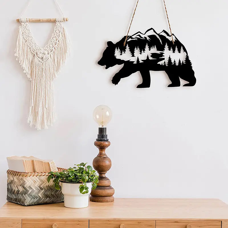 Metal Bear Wall Art for Rustic Forest Decor