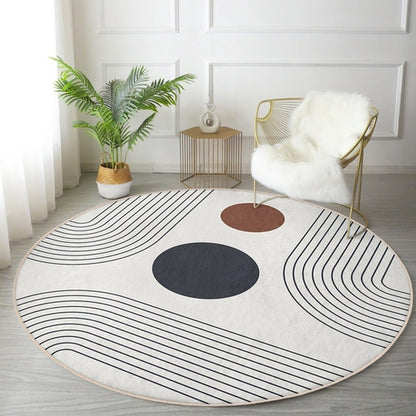 Abstract Minimalist Round Rug — Non-Slip Velvet Circle Carpet