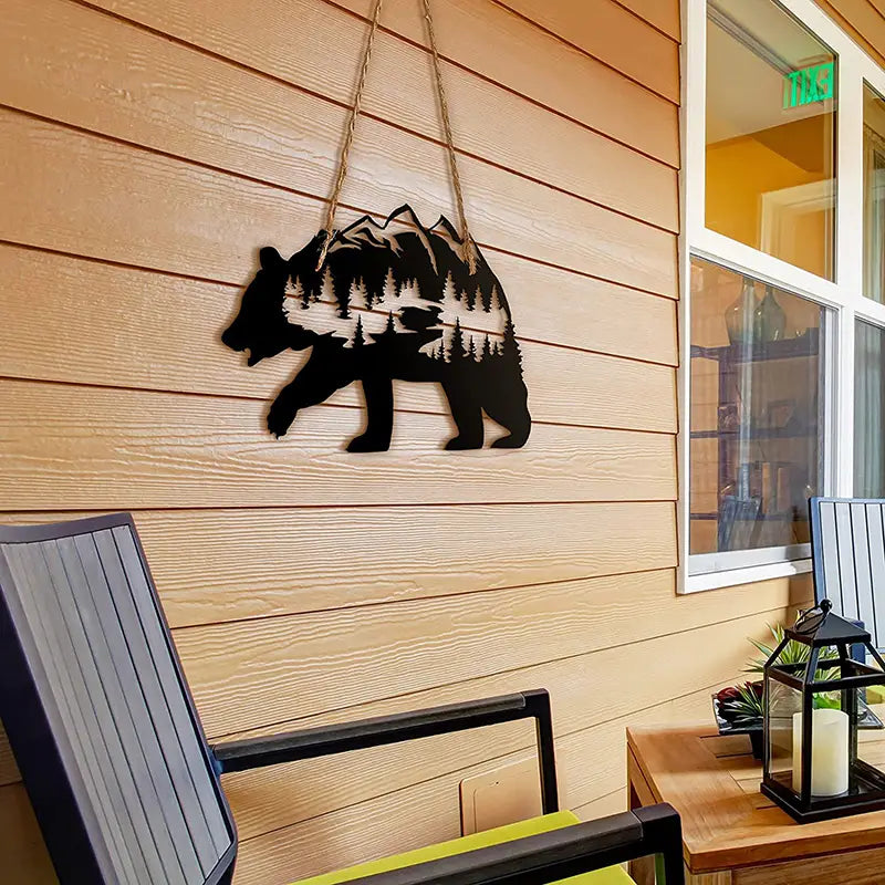 Metal Bear Wall Art for Rustic Forest Decor