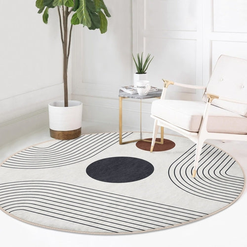 Abstract Minimalist Round Rug — Non-Slip Velvet Circle Carpet