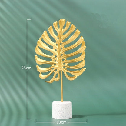 Nordic Marble Ginkgo Leaf Ornament — Golden Metal Cabinet Decor