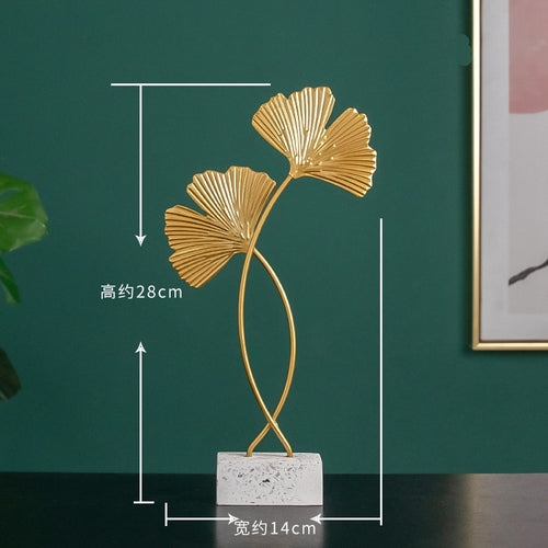 Nordic Marble Base Ginkgo Leaf Metal Ornaments Cabinet