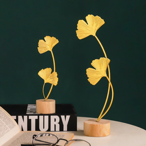 Nordic Golden Ginkgo Leaf Ornament — Cabinet &amp; Porch Metal Decor