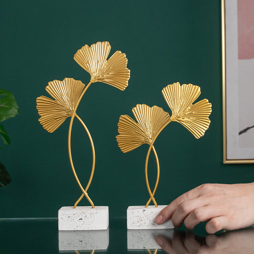 Nordic Marble Base Ginkgo Leaf Metal Ornaments Cabinet
