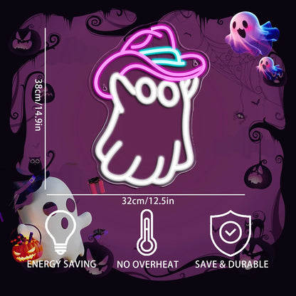 Halloween Pumpkin &amp; Ghost Neon Sign — Spooky Glow Decor