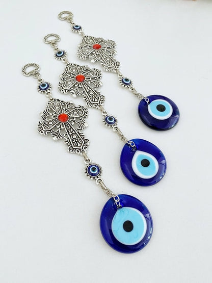 Evil Eye Cross Wall Hanging — Spiritual Protection Home Decor