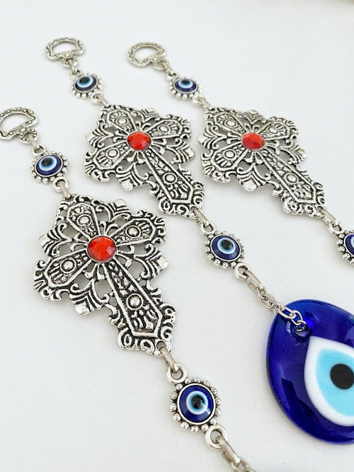 Cross Evil Eye Wall Hanging, Evil Eye Home Decor, Religious Wall Decor
