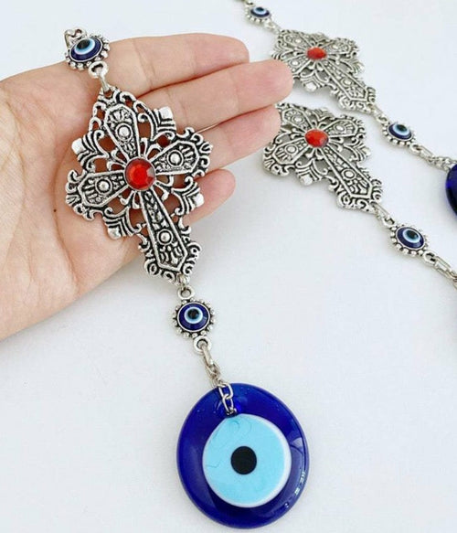 Evil Eye Cross Wall Hanging — Spiritual Protection Home Decor