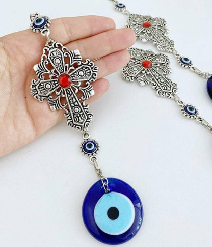 Evil Eye Cross Wall Hanging — Spiritual Protection Home Decor