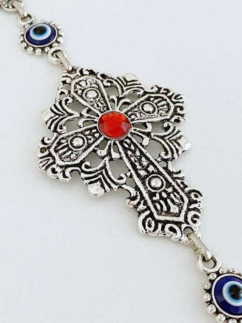 Evil Eye Cross Wall Hanging — Spiritual Protection Home Decor